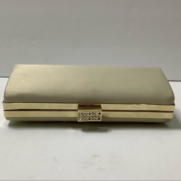 Kate Landry Gold Jeweled Clutch Satin Gold RN 58909 Two Chain Handles - Picture 7 of 14